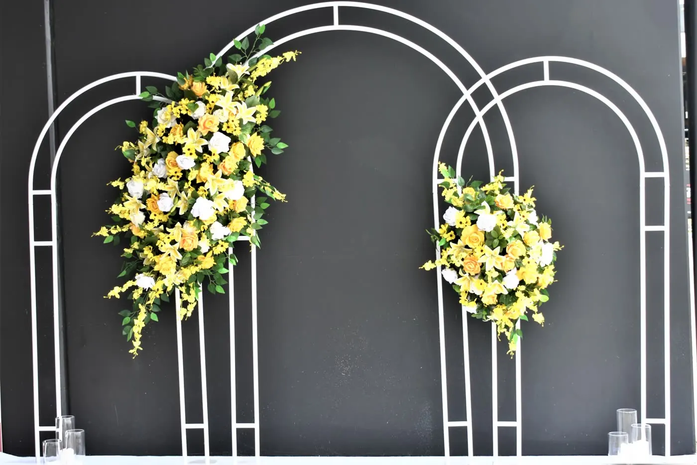 White Arches for Yellow silk flowers