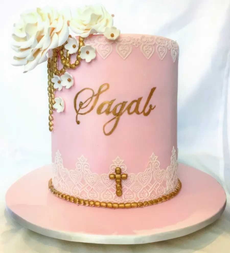 Christening cake with red heart