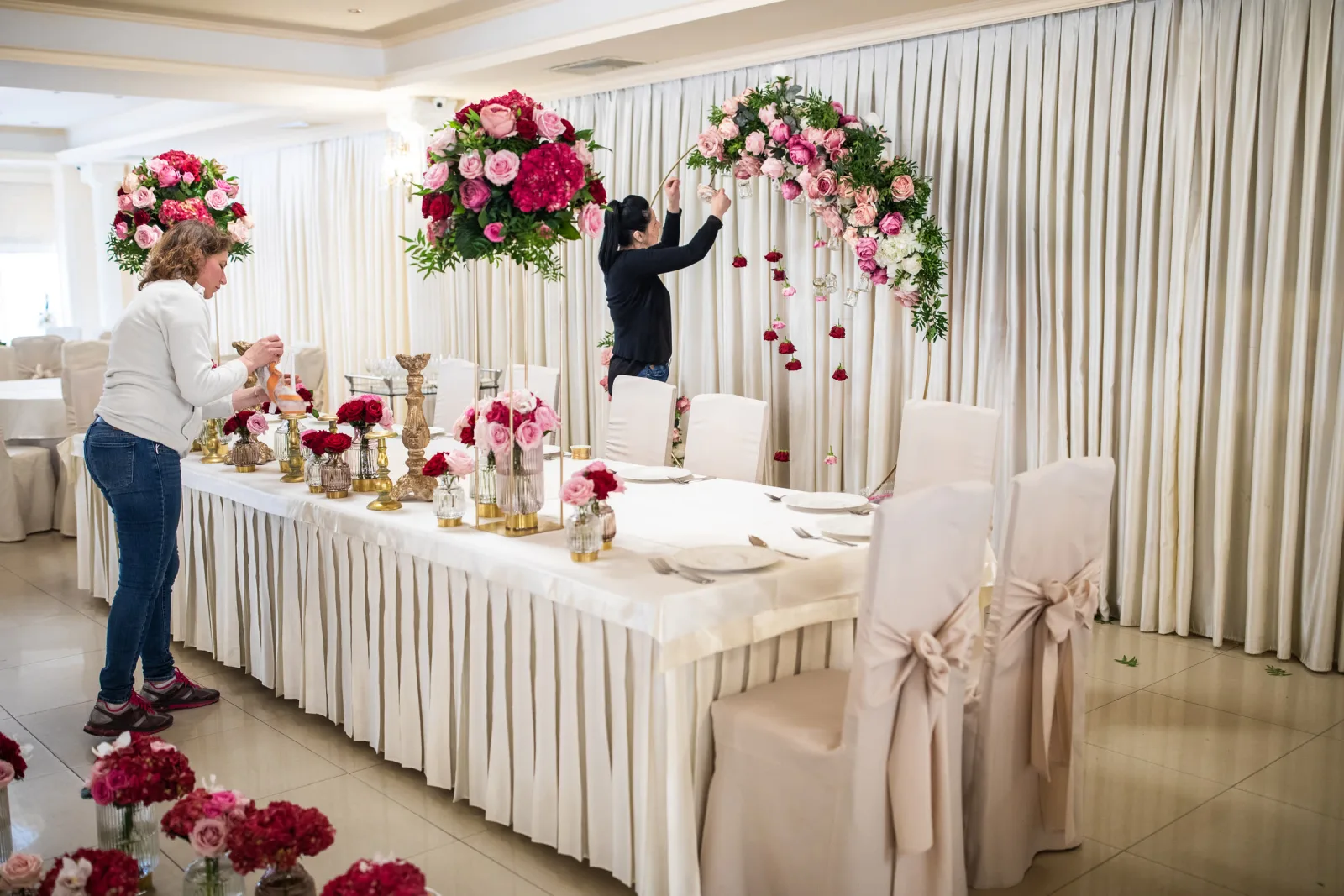 Event hire setup with styled tables and decor