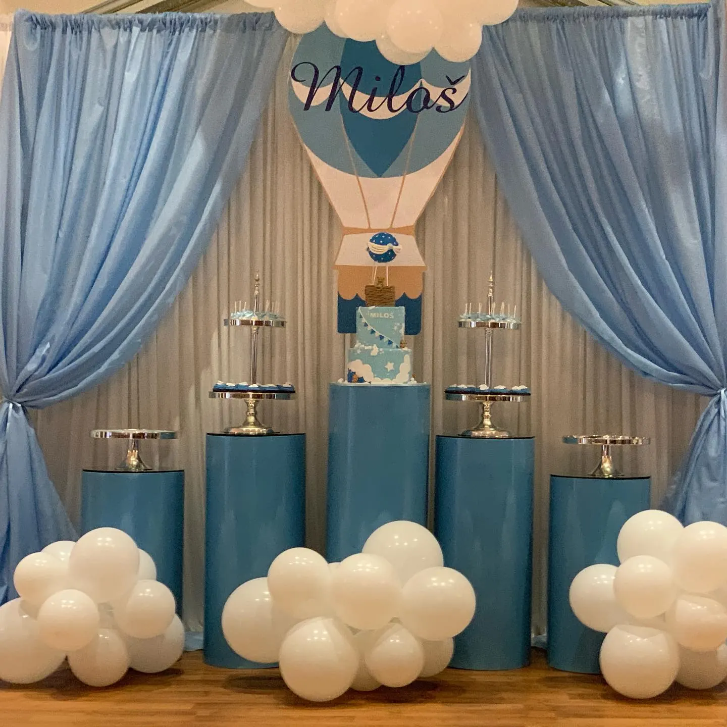 Draped Blue Backdrop for Hot air balloon theme