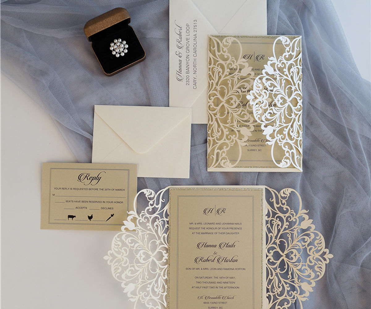 cream lace laser cut invite