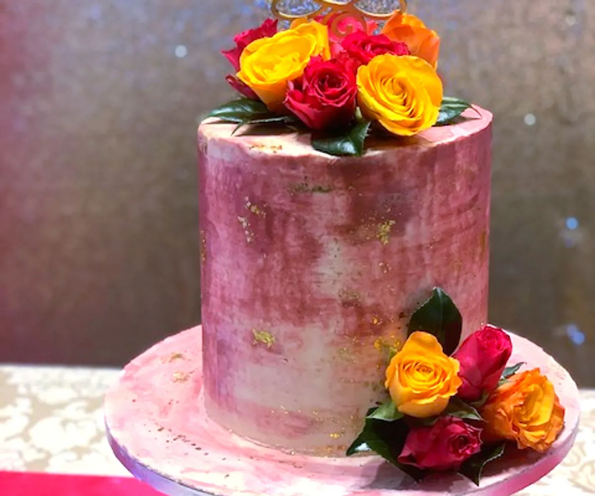Pink and yellow cake