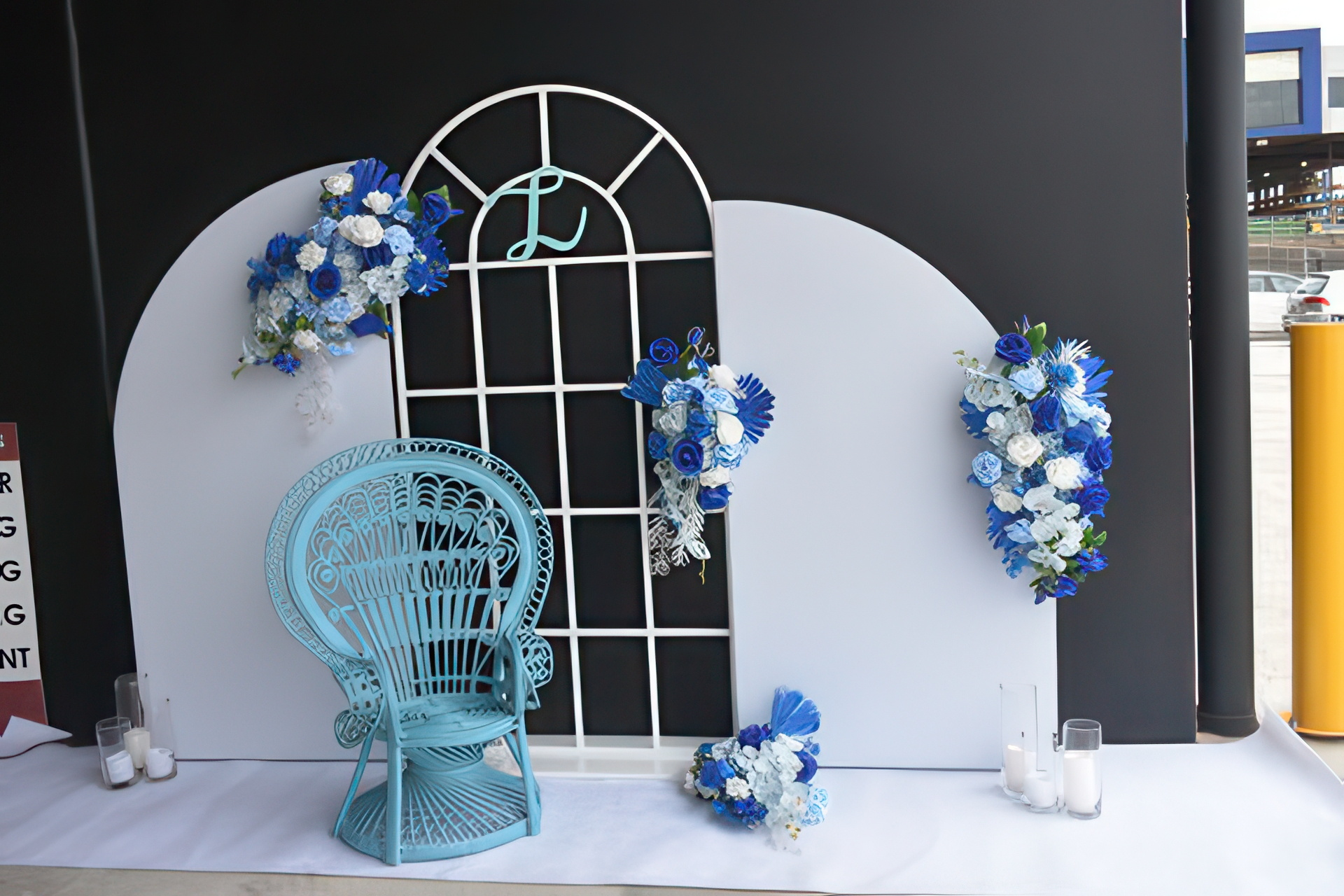 blue and white backdrop