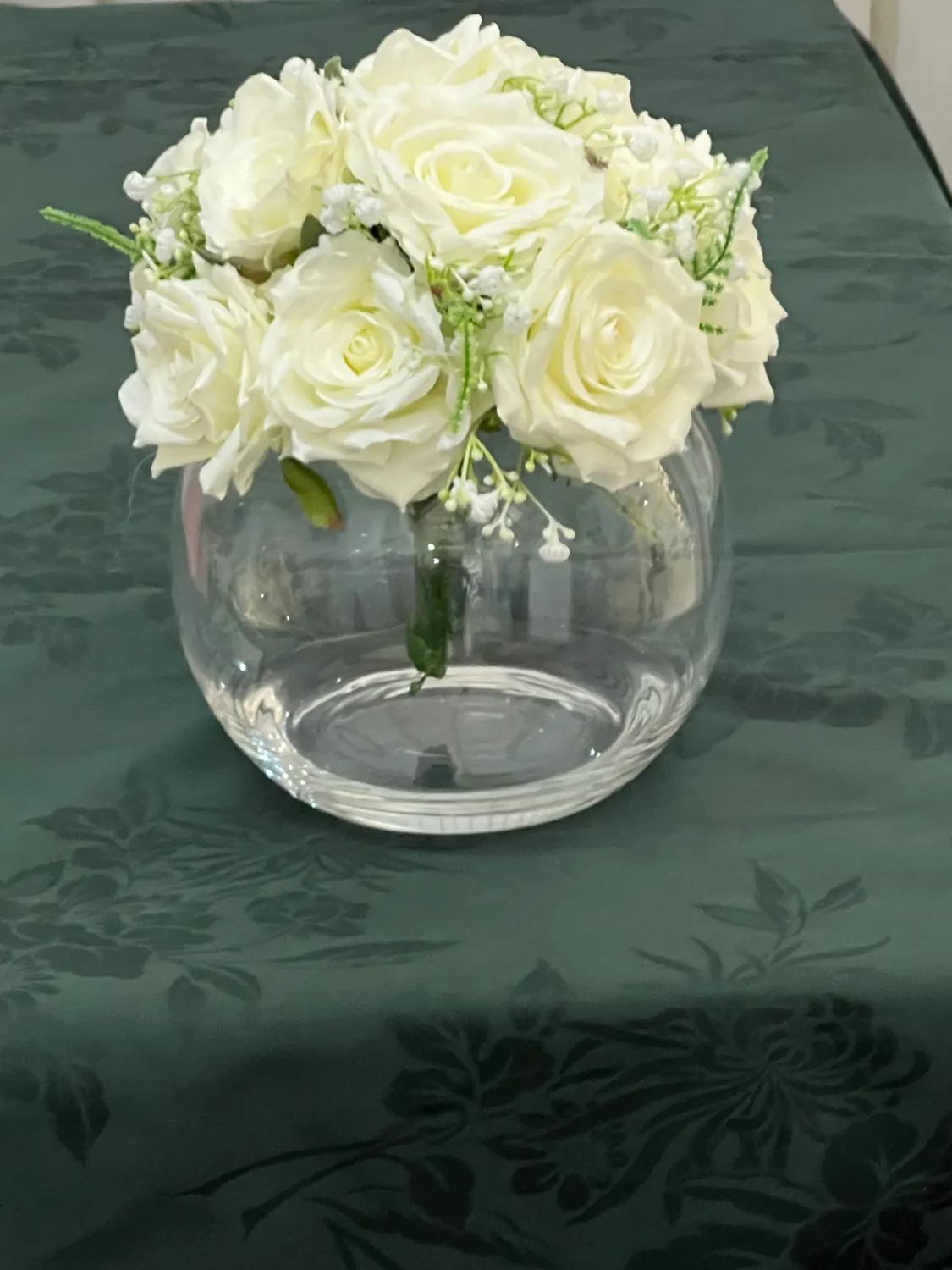 Green Tablecloth Hire for Dark Green Damask cloth