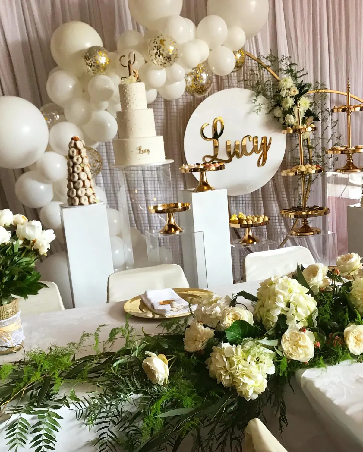 Gold And White Christening for Christening backdrop