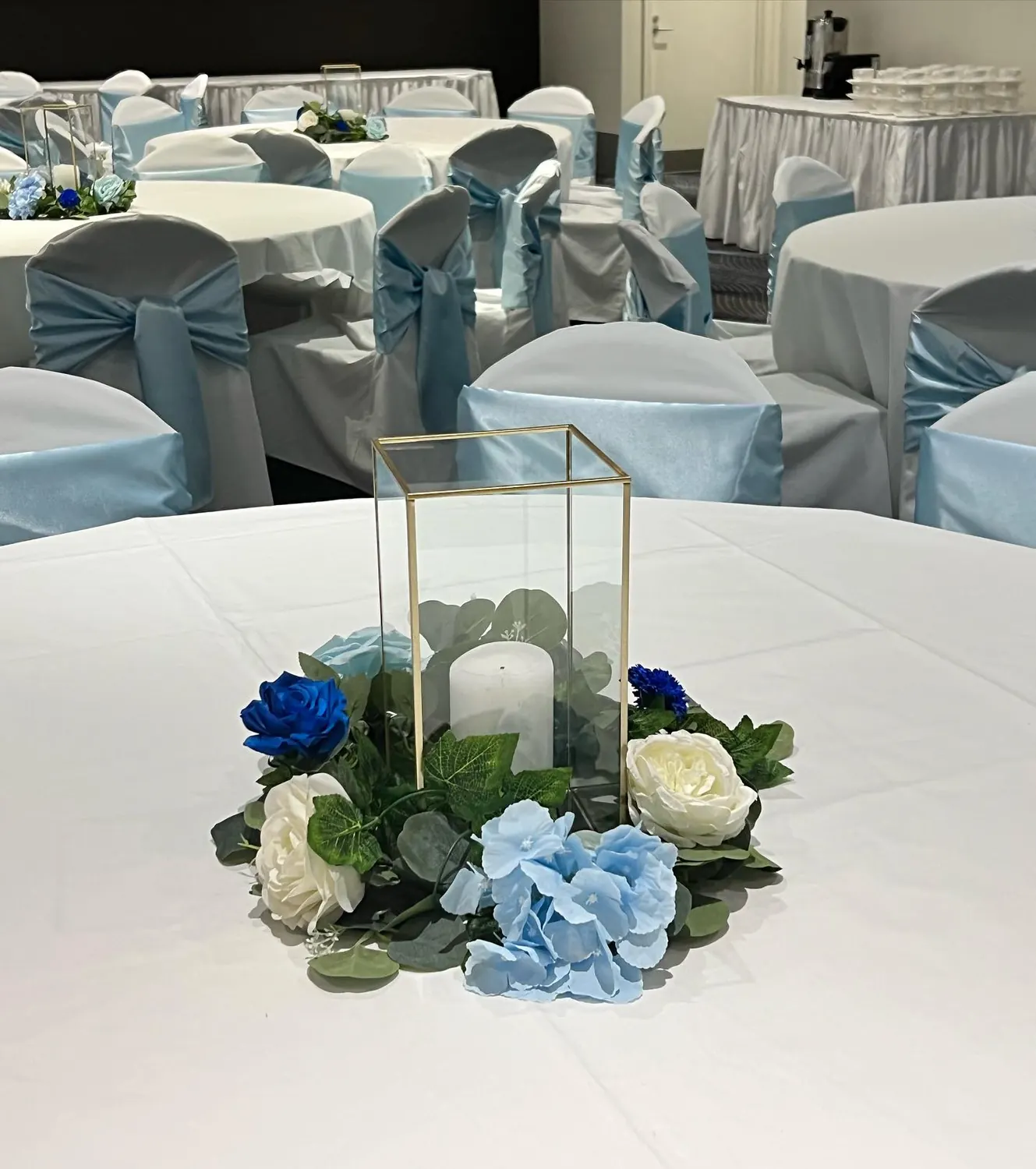 Blue Centrepieces for square candle holders