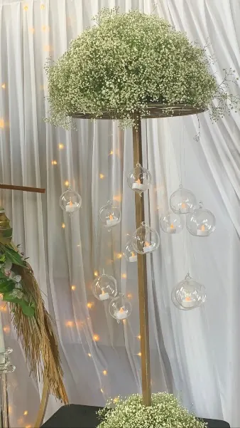 Baby's Breath And Candles for hanging glass bauble arrangement