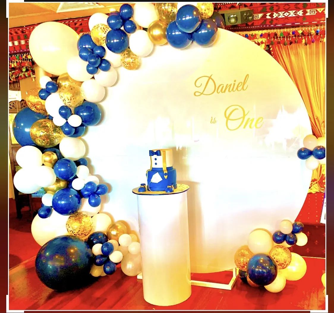 Balloon Backdrop for blue and gold balloons