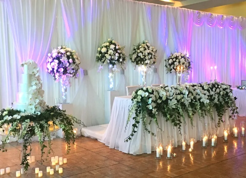 Phalaenopsis Orchids And Candles for Backdrop and flowers white and green table runner