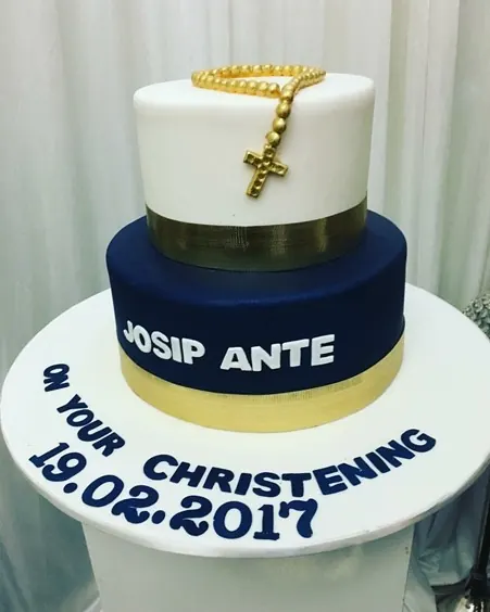 Rosary Beads Cake for Blue and white Christening cake