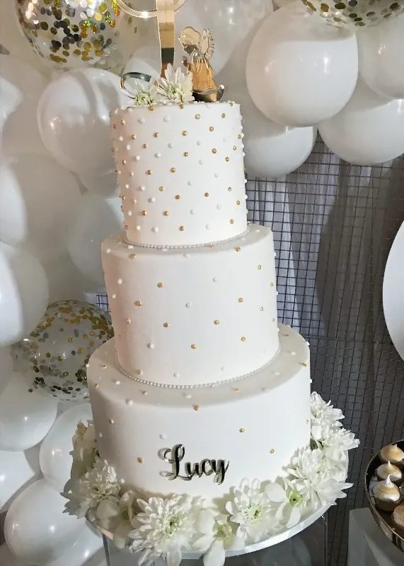 Gold And White Christening for 3 tier christening cake