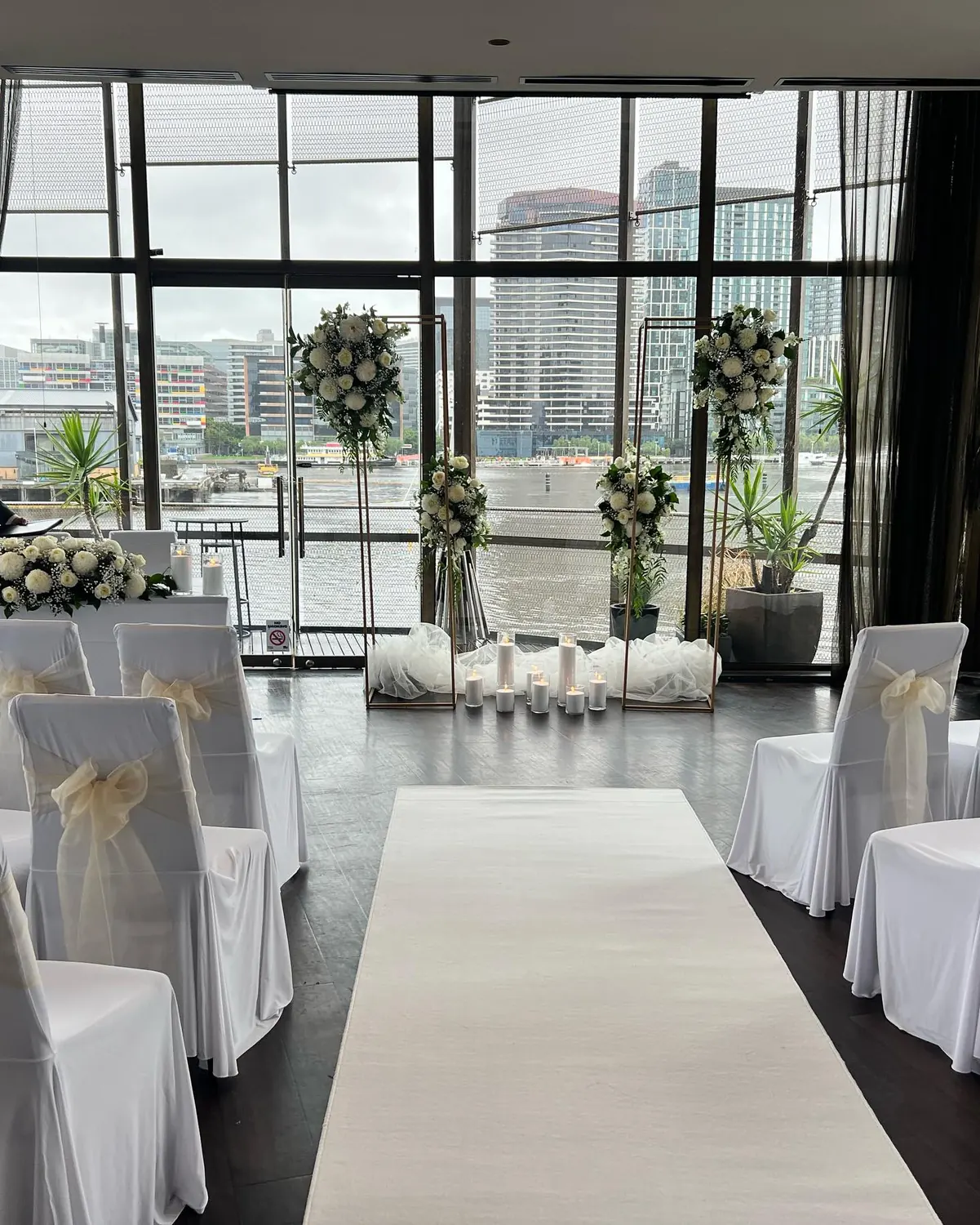 Indoor Ceremony Decor for White flowers ceremony