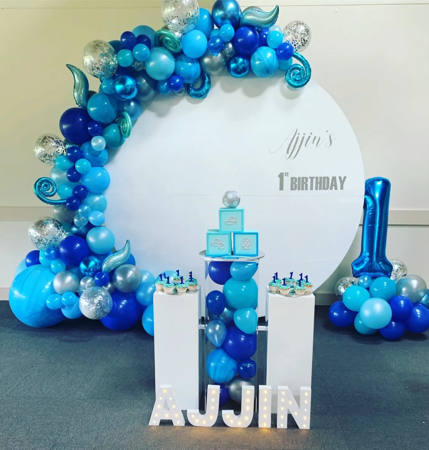 Blue Theme Backdrop for 1st birthday Blues