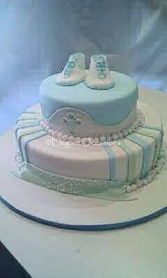 Blue And White Christening Cake for Bootee cake topper cake