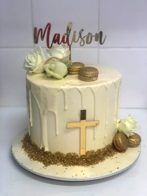 Gold Name Christening Cake for Gold and white christening cake