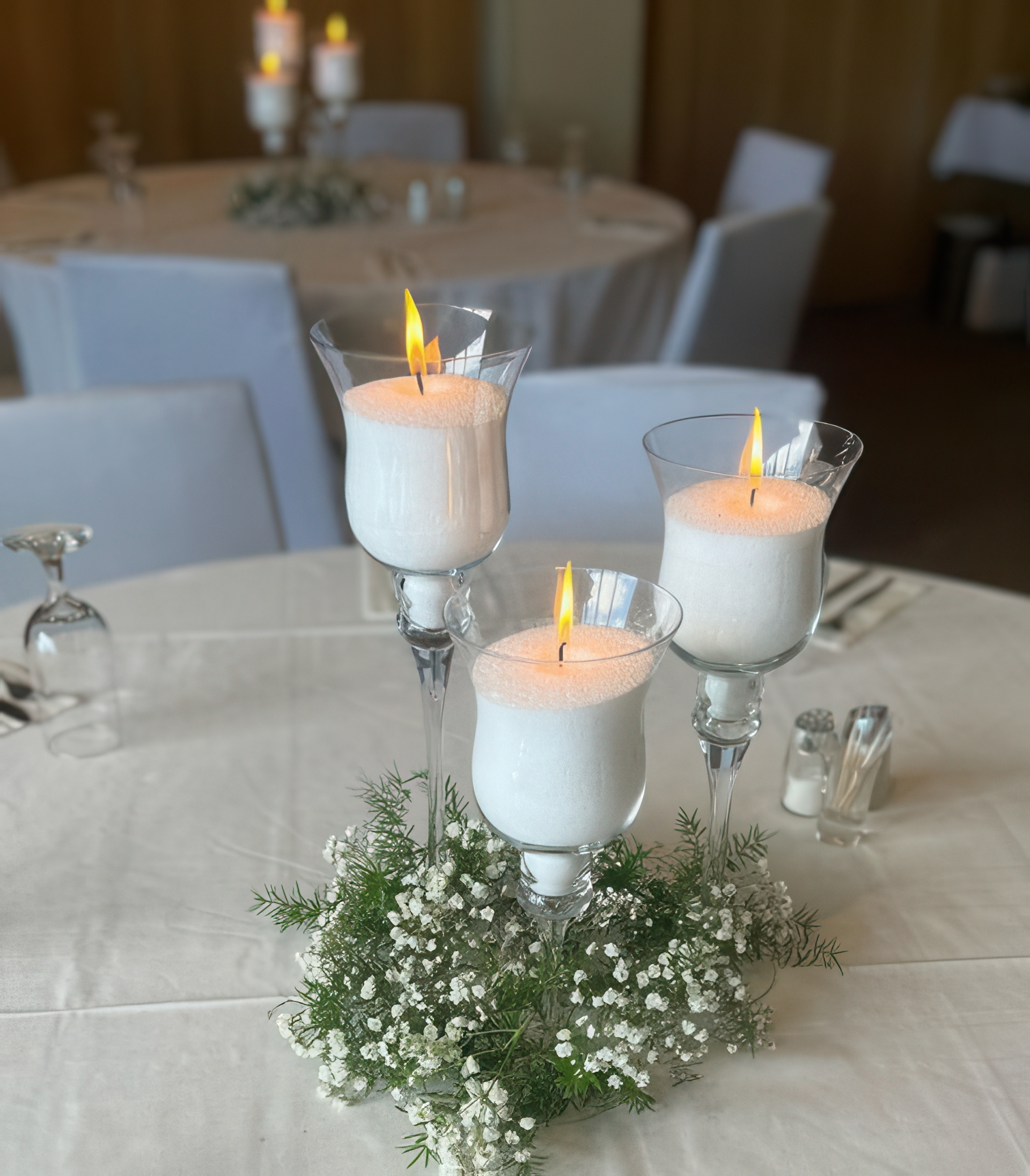 Tall white floral reception centrepiece