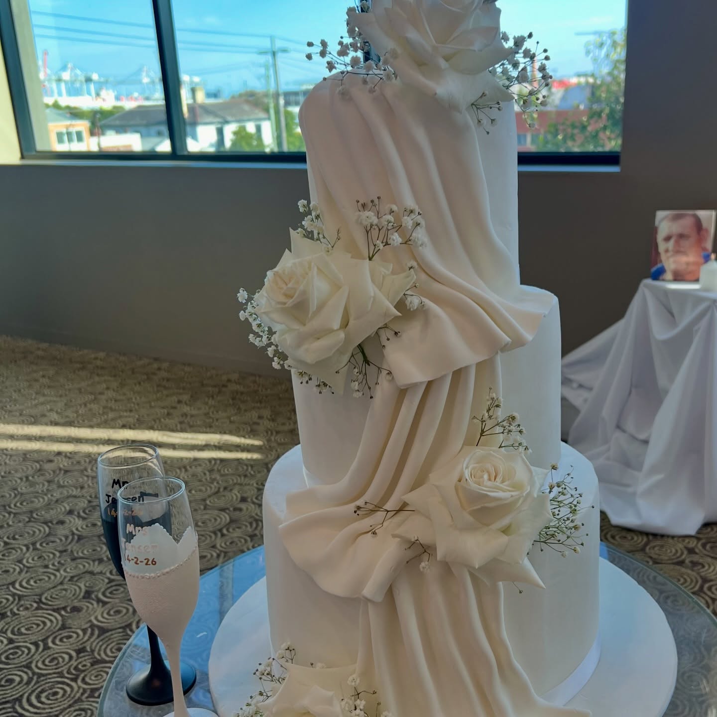 Simply Elegant Wedding Cake for Ruffles and roses