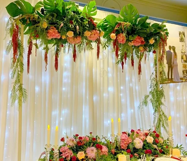 Fabric And Light Backdrop for Bridal table backdrop