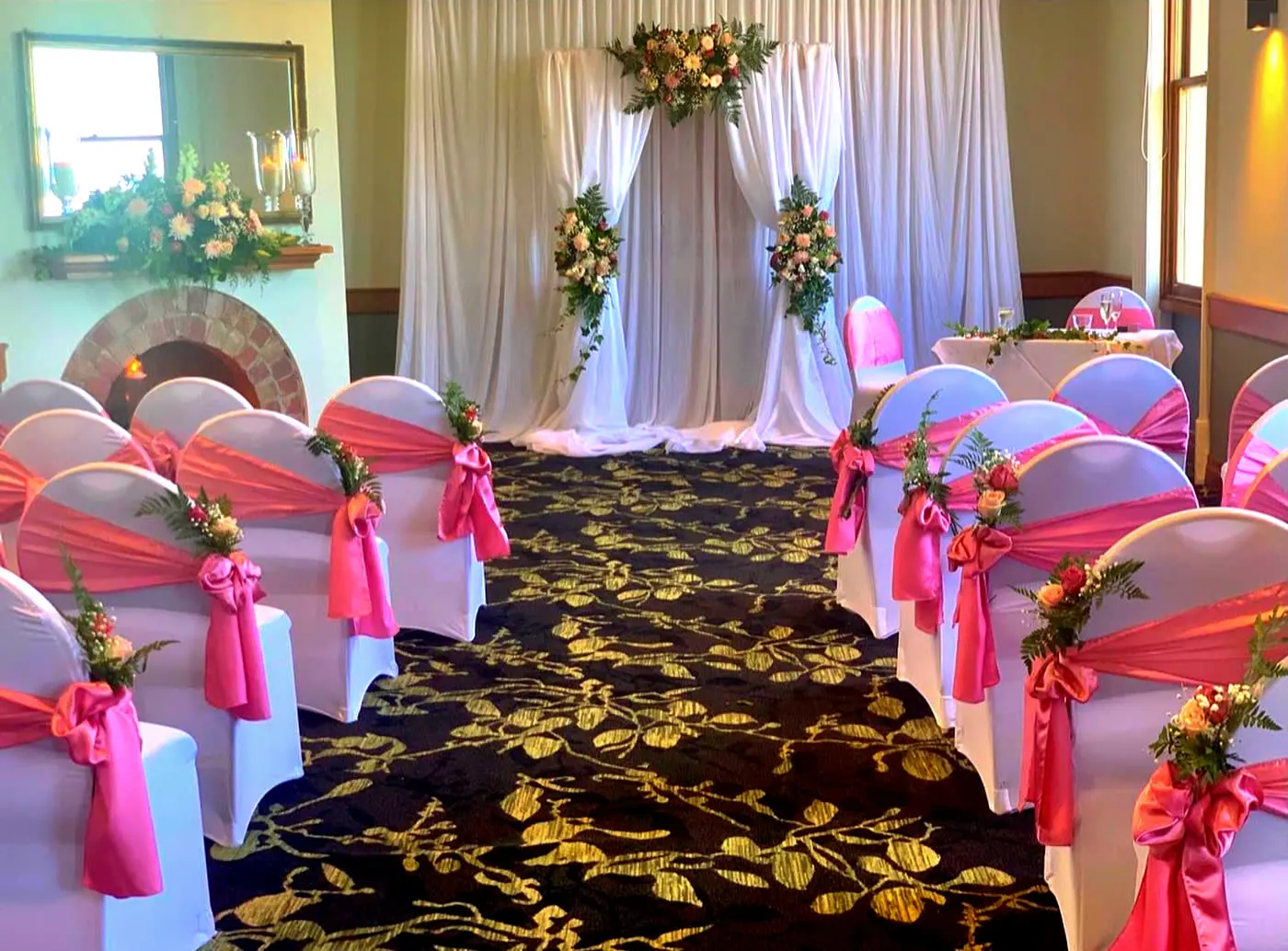Indoor Wedding for Pink and white aisle