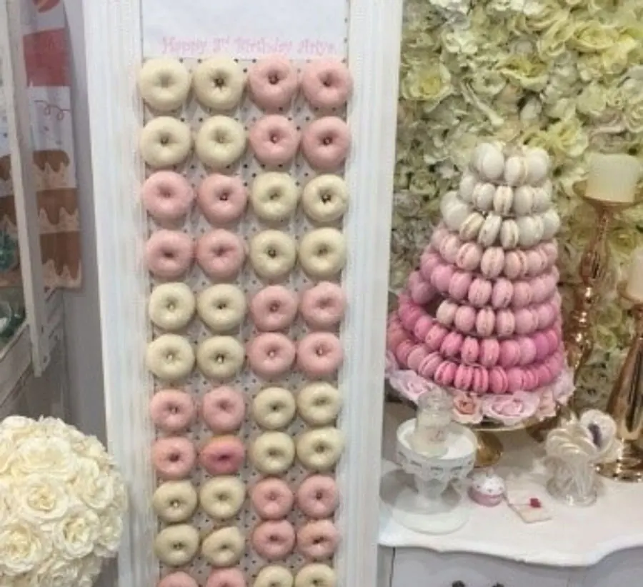 Doughnut board display for high tea and dessert table hire