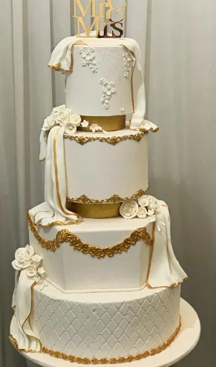 Custom Design Cream And Gold for Elegant draped cake