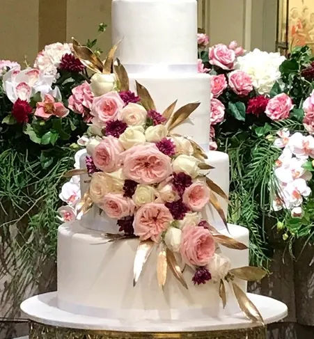 4 Tier Wedding Cake With Fresh Flowers for cascade of roses