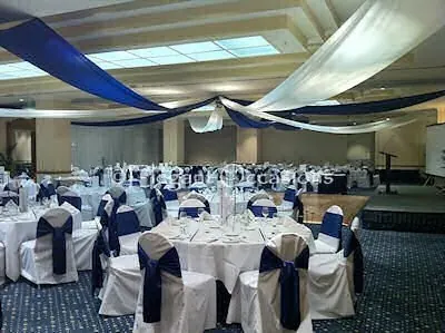 Coloured Ceiling Draping for Blue and white ceiling draping