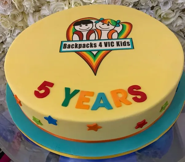 Backpacks For Vic Kids Cake for Corporate logo cake