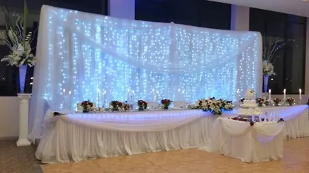 Fairy Lights And Fabric Backdrop for backdrop draping and lights