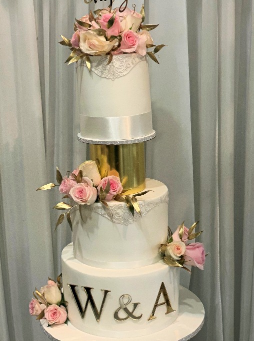 Pink And Gold Cake for monograms and flowers
