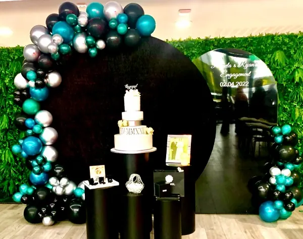 Engagement Backdrop for Black and green balloons