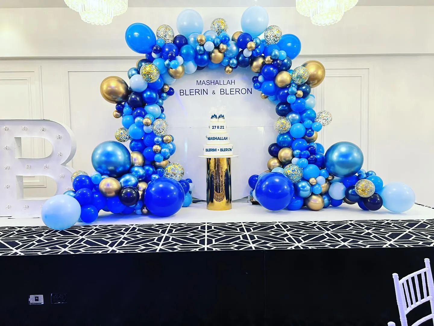 Blue And Gold Backdrop for Double celebration