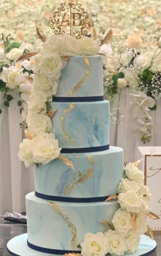 Blue Marbled Cake for Blue and gold