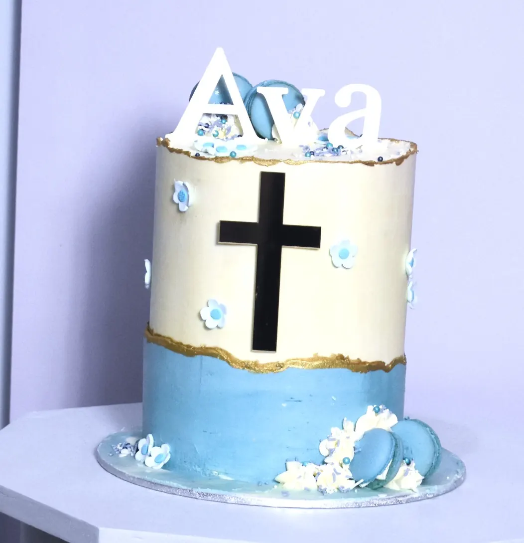 Gold Cross Cake for blue and gold christening