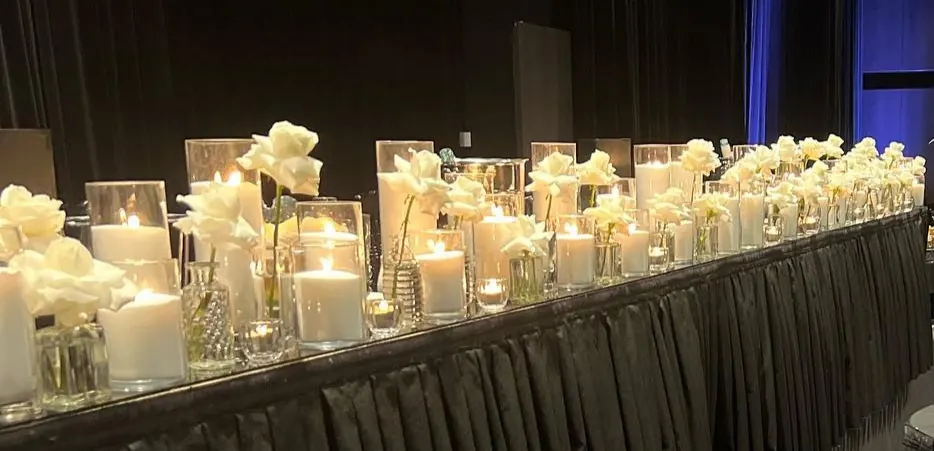 Sandwax Candles And Roses Wedding Decor for Bridal table decor. White roses and candles