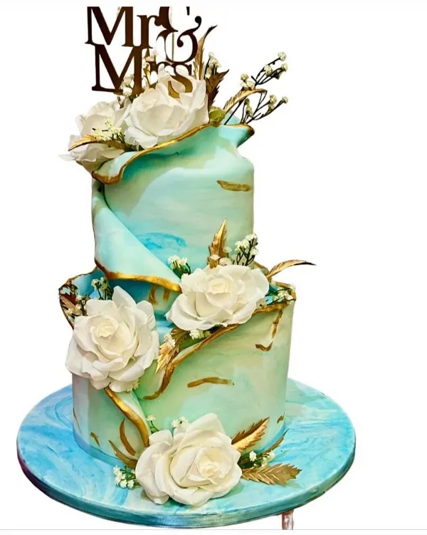 Blue And Gold Cake for Marbled blue wedding cake