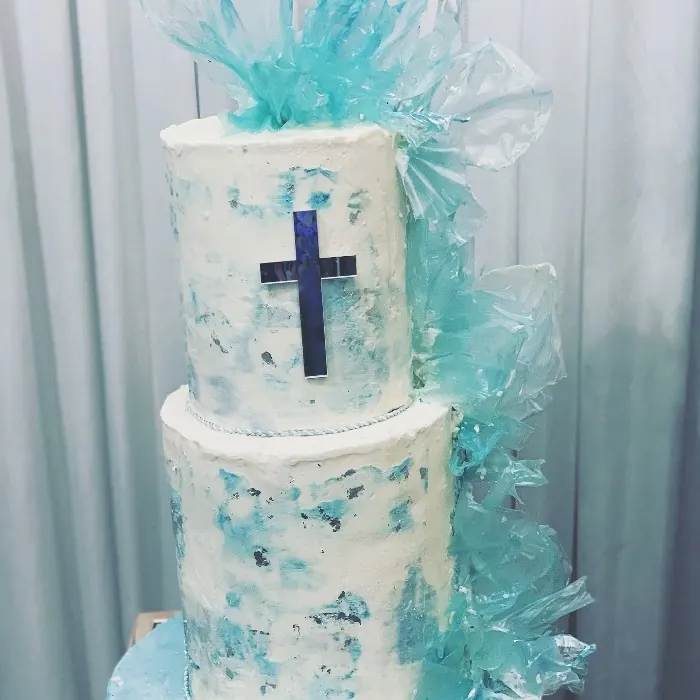 Blue Sails Baptism Cake for Blue and silver Christening cake