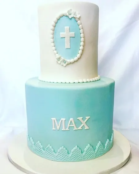 Cross Christening Cake for Blue and white Baptism cake