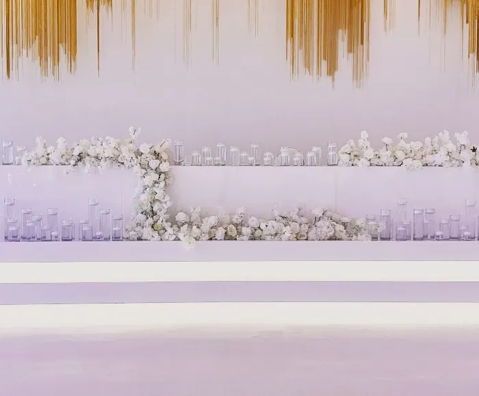 Candles And Flowers Waterfall Head Table Decor for Pure Elegance