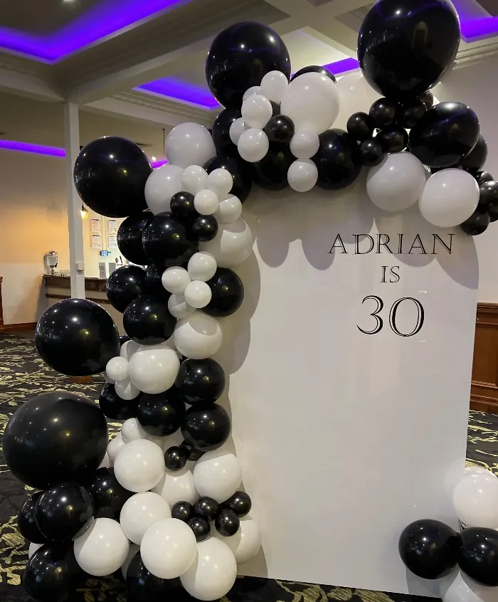 Black And White Balloon Garland for 30th Birthday