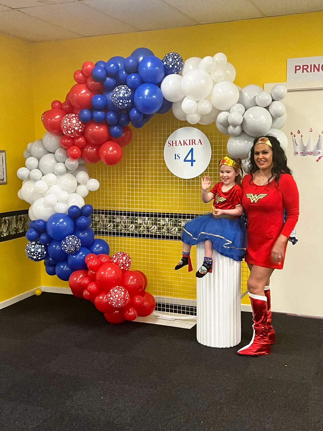 Red / White And Blue Balloon Garland for Wonder woman theme
