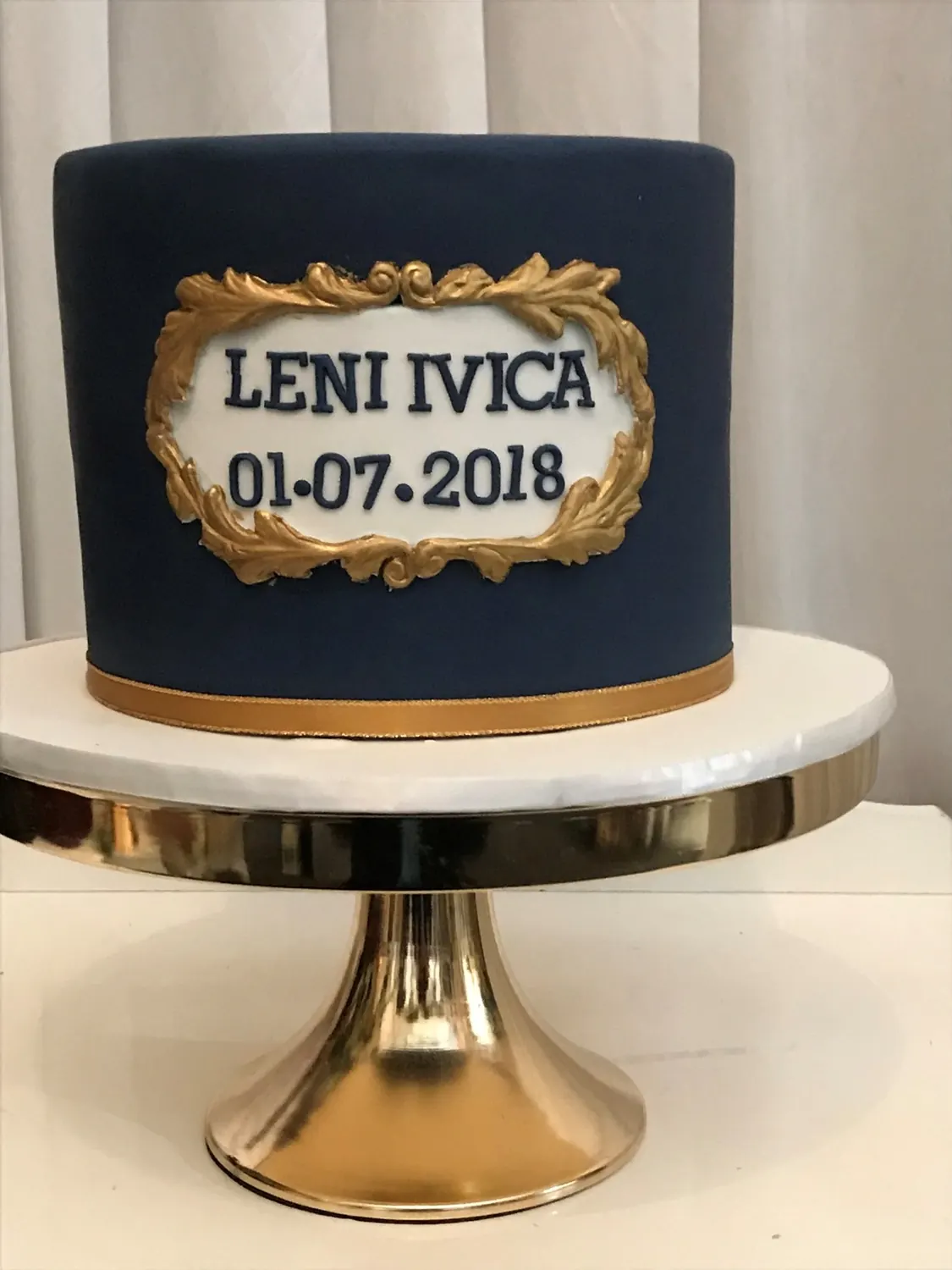 Navy Blue Baptism Cake for Monogram christening cake